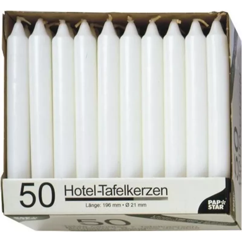 PAPSTAR candela a stelo bianco 196 mm altezza 22 mm diametro, 100 pezzi, paraffina, 7 h durata