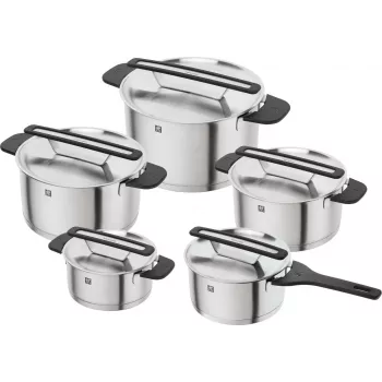 ZWILLING MORE Set di 5 pentole in acciaio inox con coperchi in vetro, adatto all'induzione