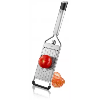 Affettatrice per verdure GEFU PRIMELINE, mandolina manuale, lama in acciaio giapponese a V, 3 regolazioni di spessore, 2 inserti julienne, argento/nero