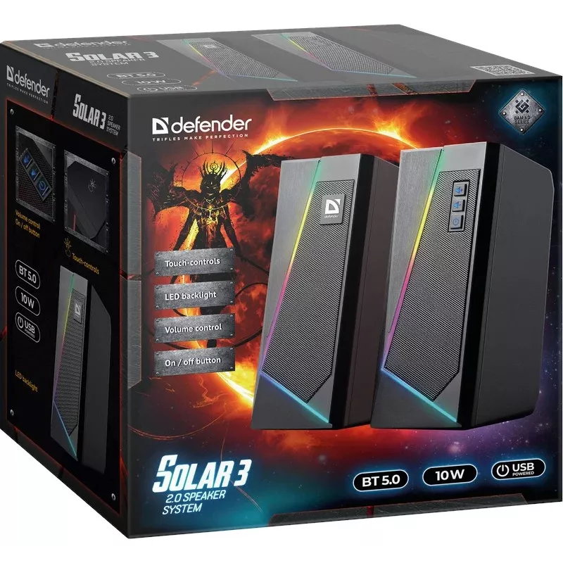 Altoparlante Bluetooth Defender Solar 3 2.0, 10W, LED, USB, nero