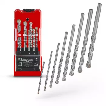 Einhell 38080 set punte per muratura, 8 pezzi, 3-10 mm, punta in carburo di tungsteno, acciaio al carbonio