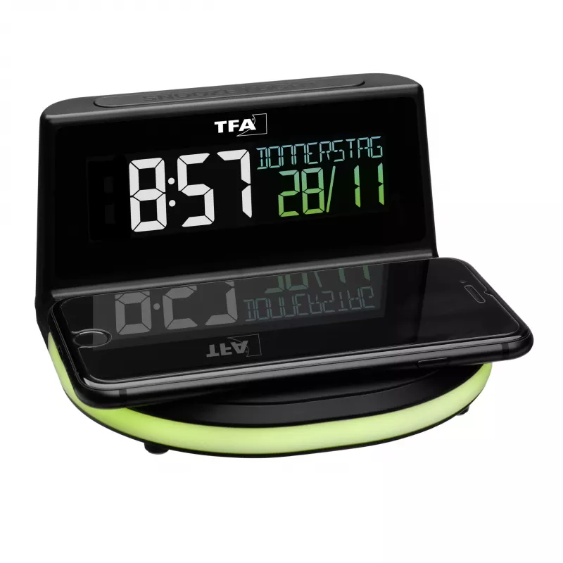 TFA Dostmann 60.2028.01 sveglia digitale con base di ricarica per ricarica wireless CHARGE