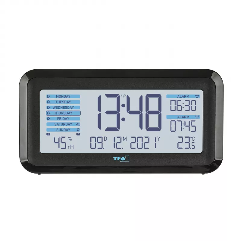 TFA Dostmann 60.2562.01.GB sveglia radiocontrollata nero azzurro