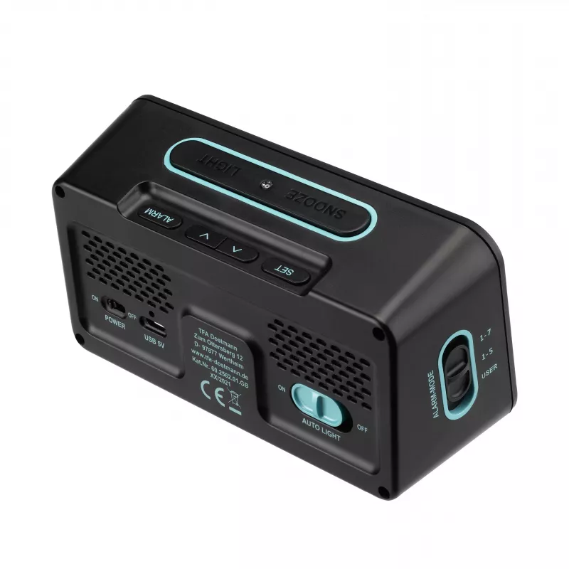 TFA Dostmann 60.2562.01.GB sveglia radiocontrollata nero azzurro
