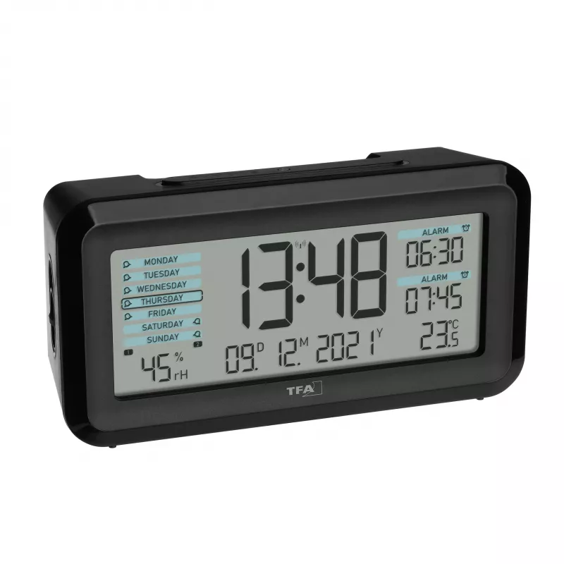 TFA Dostmann 60.2562.01.GB sveglia radiocontrollata nero azzurro