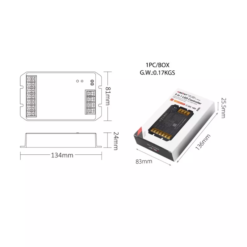 Synergy 21 LED controller serie HC 5-in-1 DC12-48V Zigbee 3.0+ 2.4G HP 30A MiLight/Miboxer (HZ5)