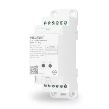 MiBoxer TW2 controller LED 2-in-1 per binario per strisce LED monocromatiche e CCT, DC12/24V, WiFi + 2,4GHz RF