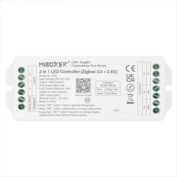Miboxer PZ2 controller LED Zigbee 3.0+ 2.4G, 2-in-1 CCT/dimmer, DC 12-48V, 20A