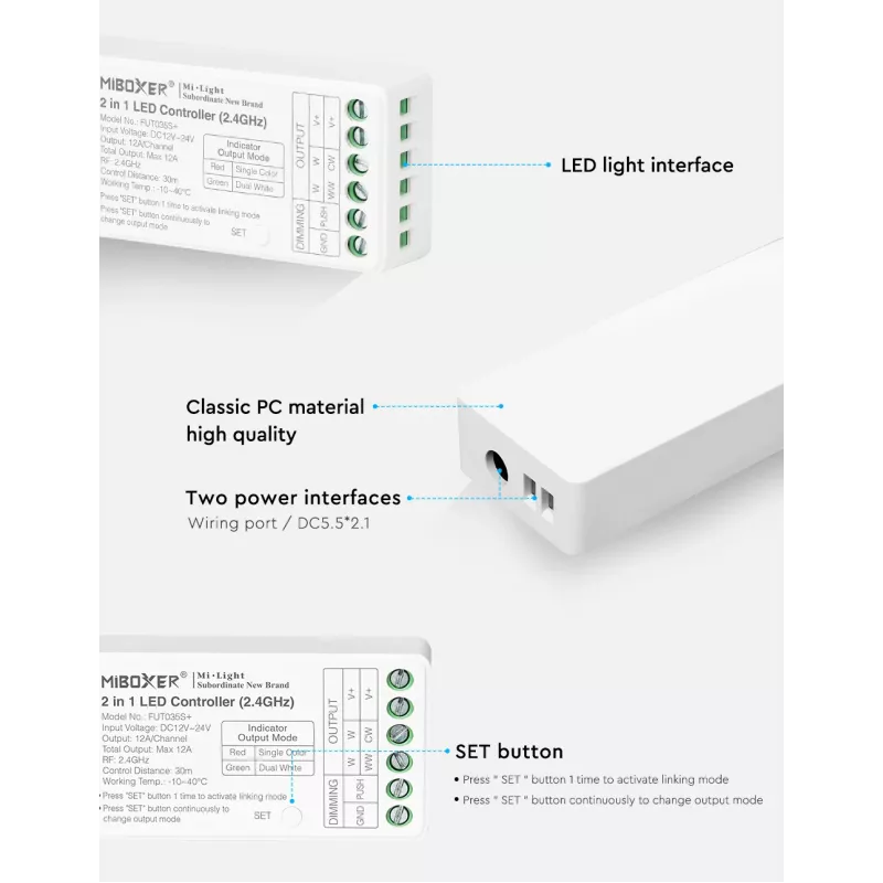 MiBoxer FUT035S+16kHz controller LED 2-in-1 Dual White (DC12/24V, 2,4GHz, 16kHz senza sfarfallio)