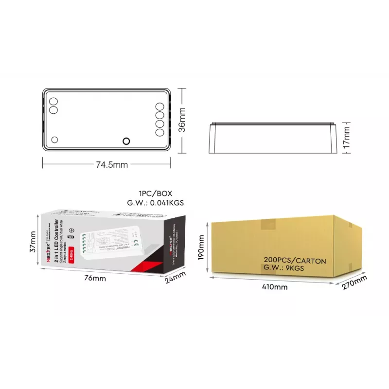 MiBoxer FUT035S+16kHz controller LED 2-in-1 Dual White (DC12/24V, 2,4GHz, 16kHz senza sfarfallio)