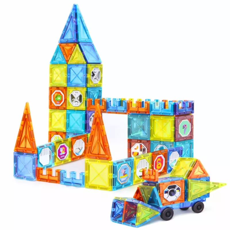 LEAN TOYS mattoncini magnetici didattici con finestre e adesivi 3D per veicoli, 138 pezzi