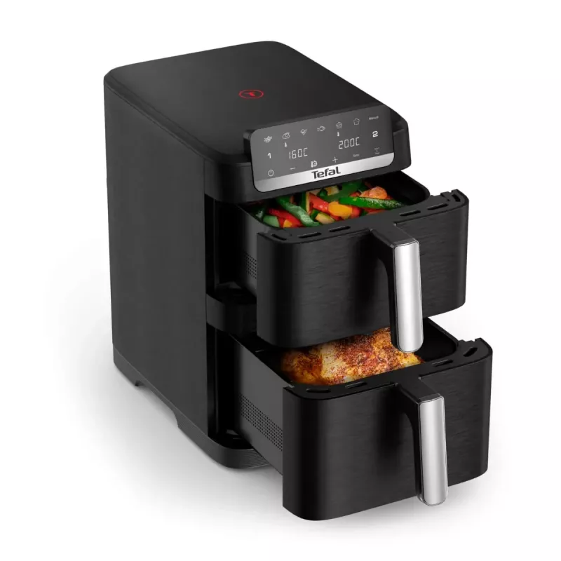 TEFAL friggitrice ad aria doppio cestello EY7528E0 Easy Fry Crispy Stack, 2700 W, 6 L + 4 L, nero