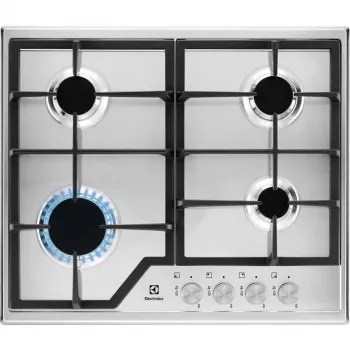 Electrolux KGS6426SX piano cottura a gas 4 fuochi con bruciatore wok, acciaio inox