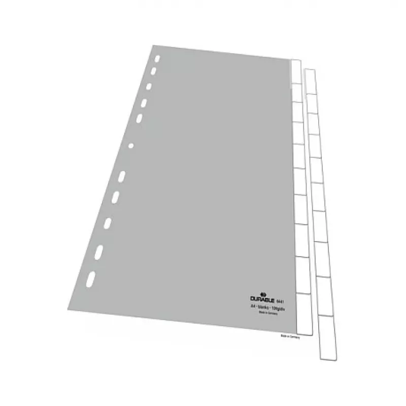 DURABLE 644110 Segnapagine bianchi, polipropilene, 10 linguette, grigio, A4