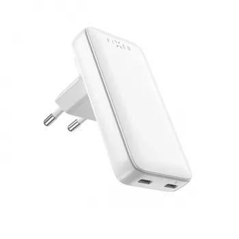 Fixed Slim Traveller caricabatterie da viaggio 2xUSB-C con adattatori mondiali, GaN, 45W – bianco