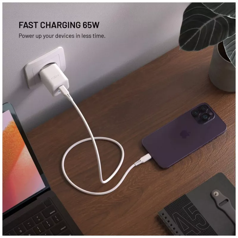 Fixed Mini caricabatterie 2x USB-C e USB GaN 65W bianco