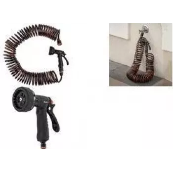 Bradas SPRING FLEX set tubo a spirale 15 m estensibile, autoavvolgente, con ugello a spruzzo e raccordi rapidi WSF15