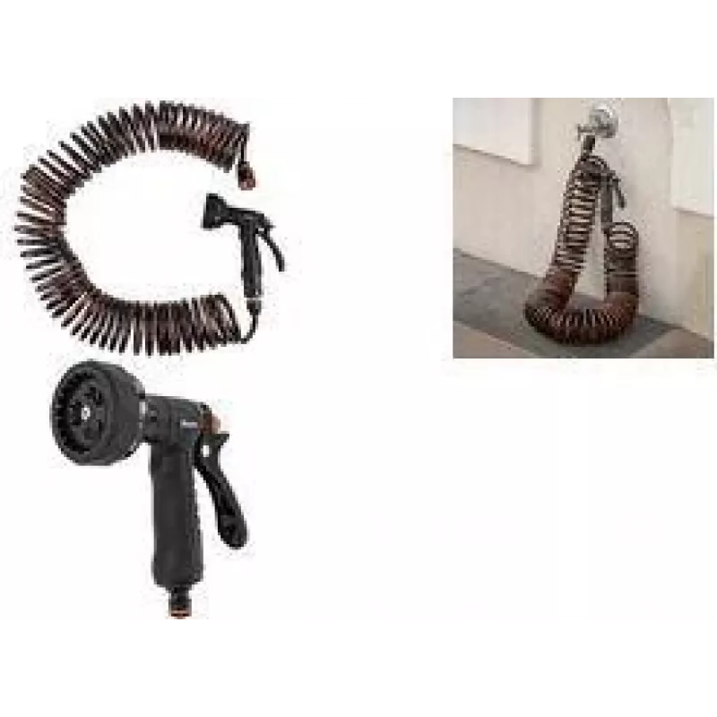 Bradas SPRING FLEX set tubo a spirale 15 m estensibile, autoavvolgente, con ugello a spruzzo e raccordi rapidi WSF15