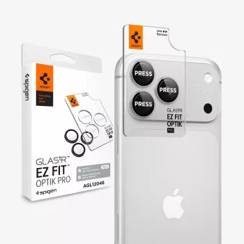 Vetro protettivo per obiettivo fotocamera Spigen Optik Pro GLAS.tR EZ FIT confezione da 2 per iPhone 18 Pro / 18 Pro Max - Argento