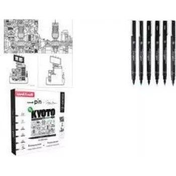 uni-ball PIN Kyoto set di penne fineliner, 6 penne a inchiostro pigmentato (nero, 0,1–pennello), resistenti all'acqua CF PIN/6 003