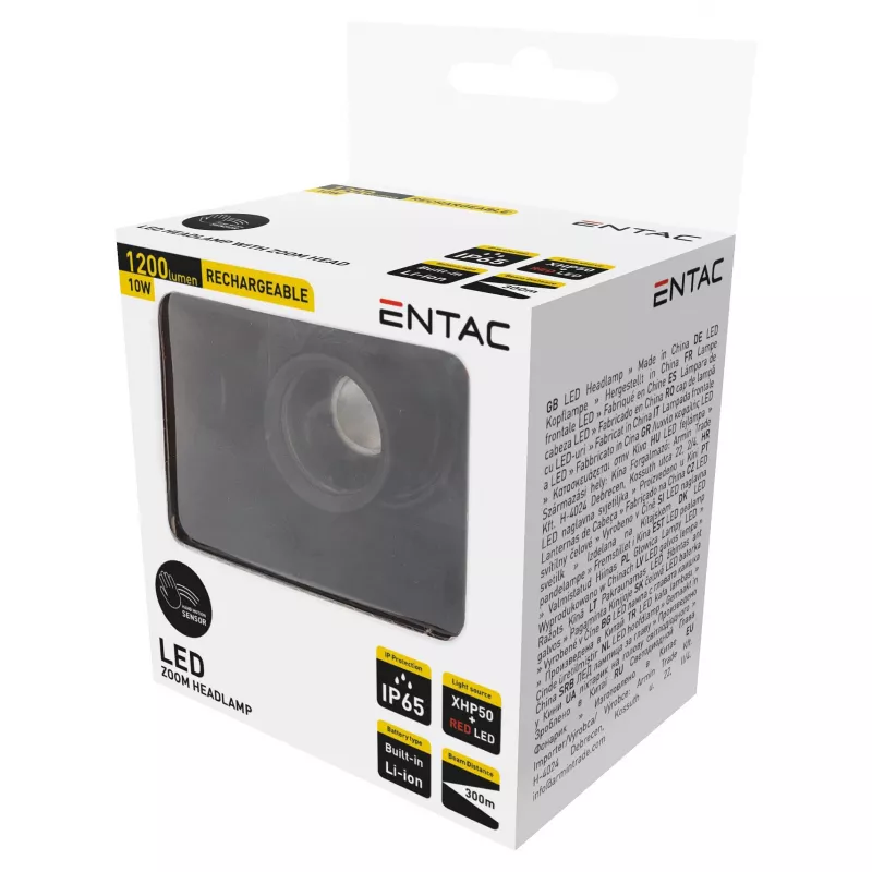 ENTAC EHL-ZH-10W-R Torcia frontale Zoom con batteria ricaricabile 10W sensore di movimento
