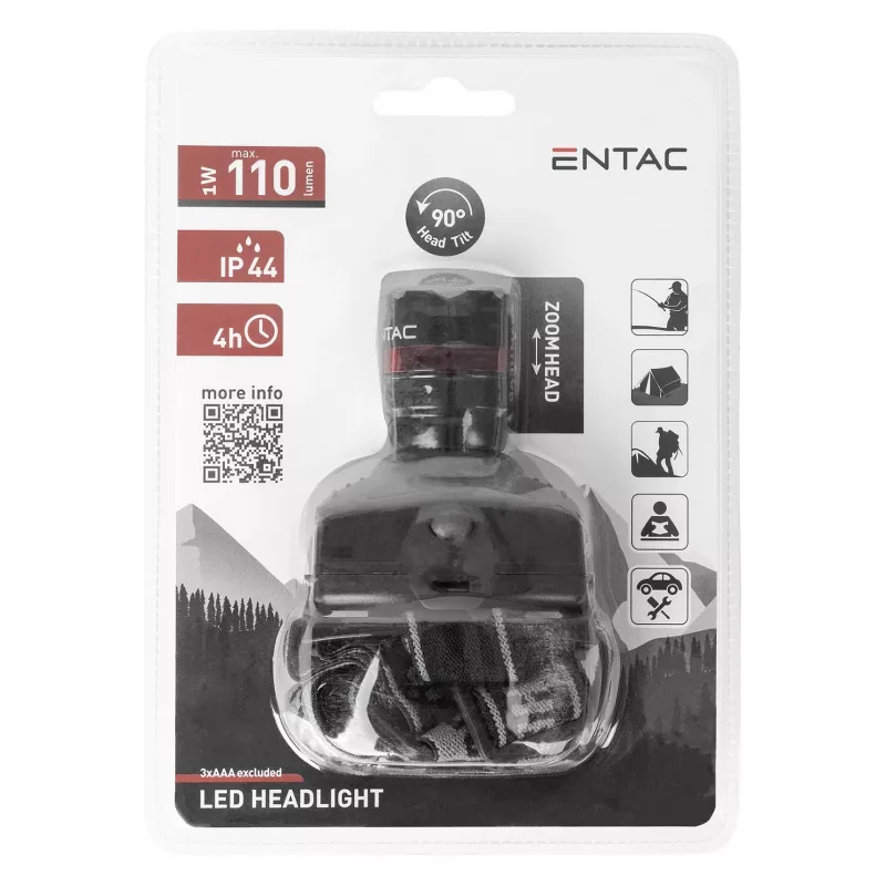 ENTAC EHL-ZOOM-1W-PL Torcia frontale Zoom 1W LED, nero