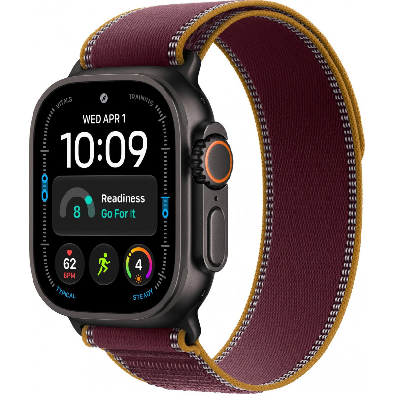 Apple Watch Ultra 4 GPS + Cellular 49 mm cassa in titanio nero con Trail Loop bordeaux – M/L