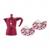 Bialetti Candyland Moka Express 3TZ set macchina per caffè manuale, 150 ml, rosso + 2 tazze