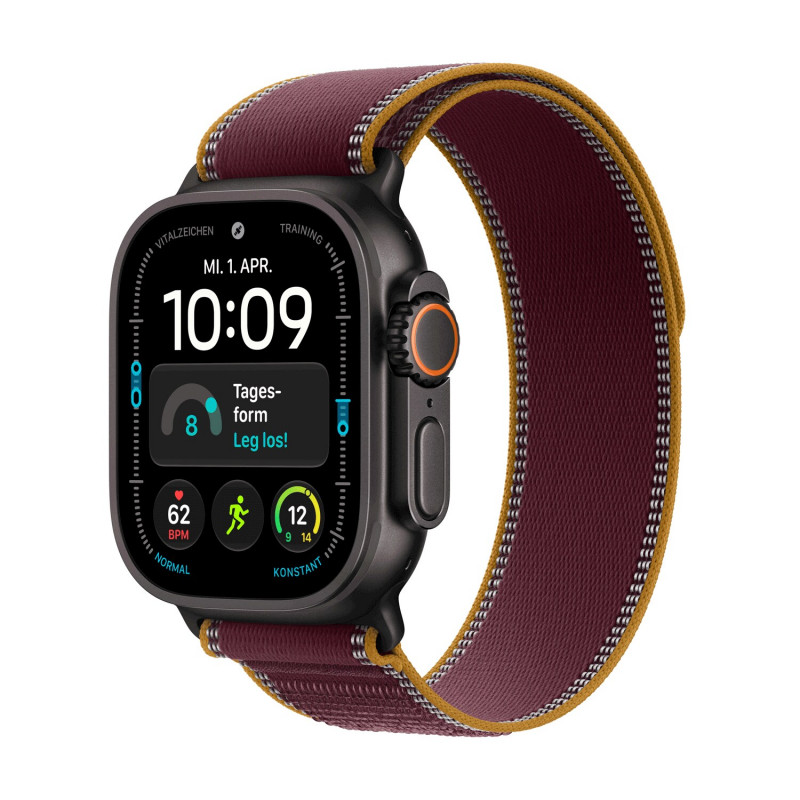 Apple Watch Ultra 4 GPS + Cellular 49 mm cassa in titanio nero con Trail Loop bordeaux – S/M