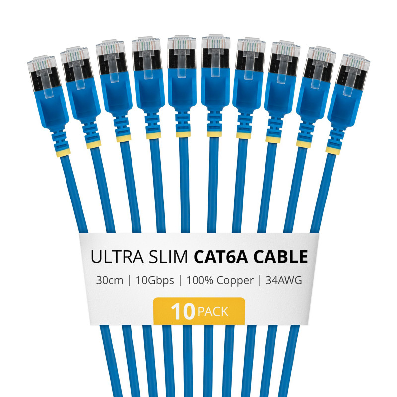 StarTech.com cavo patch Slim Cat6a U/FTP RJ45, 0,3 m, blu, confezione da 10