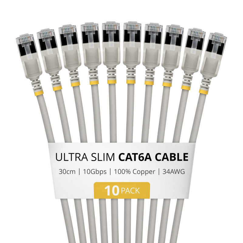 StarTech.com cavo patch Slim Cat6a U/FTP RJ45, 0,3 m, grigio, confezione da 10