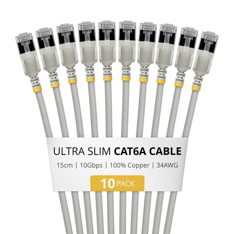 StarTech.com cavo patch Slim Cat6a U/FTP RJ45, 0,15 m, grigio, confezione da 10