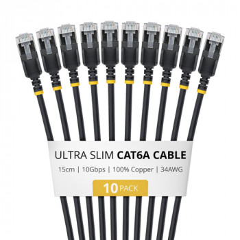 StarTech.com cavo patch Slim Cat6a U/FTP RJ45, 0,15 m, nero, confezione da 10