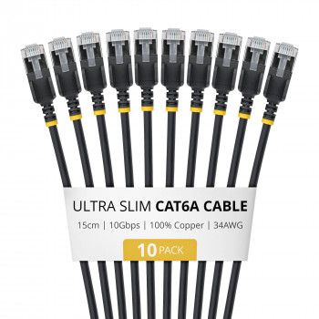 StarTech.com cavo patch Slim Cat6a U/FTP RJ45, 0,15 m, nero, confezione da 10