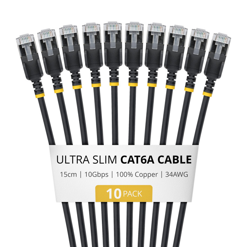 StarTech.com cavo patch Slim Cat6a U/FTP RJ45, 0,15 m, nero, confezione da 10