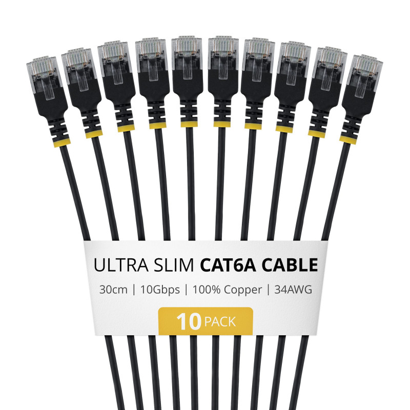 StarTech.com cavo patch Slim Cat6a U/UTP RJ45, 0,3 m, nero, confezione da 10