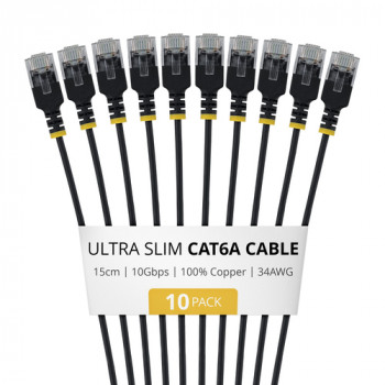 StarTech.com cavo patch Slim Cat6a U/UTP RJ45, 0,15 m, nero, confezione da 10