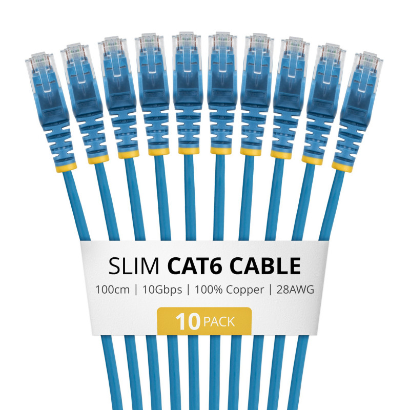 StarTech.com N6PAT100CMBLS10PK Cavo patch Cat6 sottile, RJ45, 1 m, blu, confezione da 10