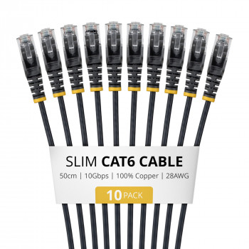 StarTech.com cavo patch Slim Cat6 U/UTP RJ45, 0,5 m, nero, confezione da 10