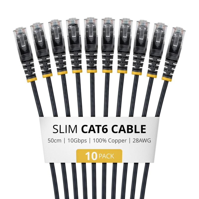 StarTech.com cavo patch Slim Cat6 U/UTP RJ45, 0,5 m, nero, confezione da 10