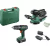 Bosch DIY set UniversalImpact 18V + AdvancedOrbit 18V, 2 batterie ricaricabili Li-Ion 2,0Ah, trapano avvitatore a percussione a batteria + levigatrice orbitale a batteria, verde (06039D410A)