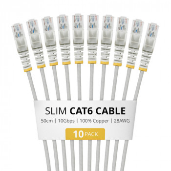StarTech.com cavo patch Slim Cat6 U/UTP RJ45, 0,5 m, grigio, confezione da 10