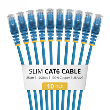 StarTech.com N6PAT25CMBLS10PK cavo patch Slim Cat6, RJ45, 0,25 m, blu, confezione da 10