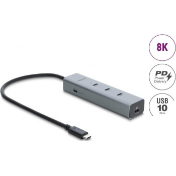 Delock Hub USB Type-C™ 5 porte 10 Gbps con uscita video 8K e PD 3.0 100 Watt (64379)