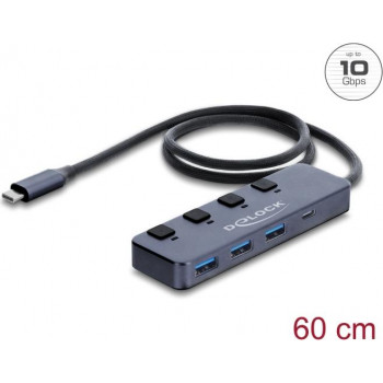Delock Hub USB 10 Gbps con 3 x connettore USB Type-A e 1 x connettore USB Type-C™ con interruttore (64384)