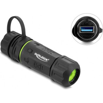 Delock Connettore per cavo USB 5 Gbps Type-A femmina a USB 5 Gbps Type-A femmina con filettatura M20 x 1,5 mm e tappo con case, IP68 (91843)