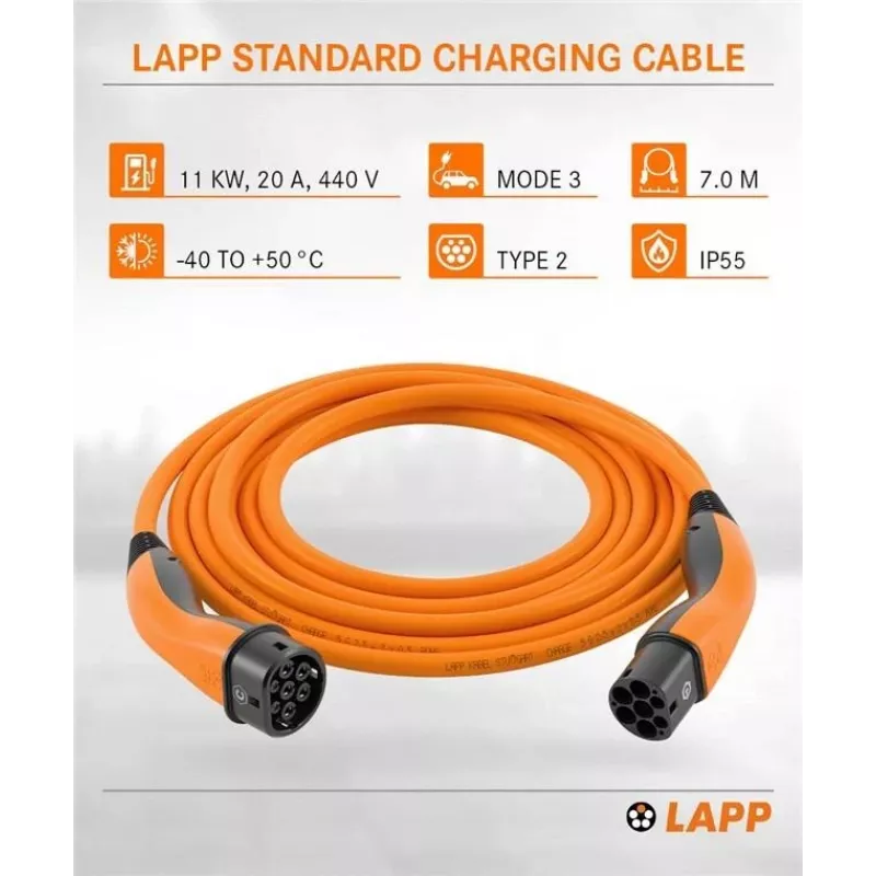 LAPP MOBILITY cavo di ricarica Type 2, fino a 11 kW, 7 m, arancione (61790)