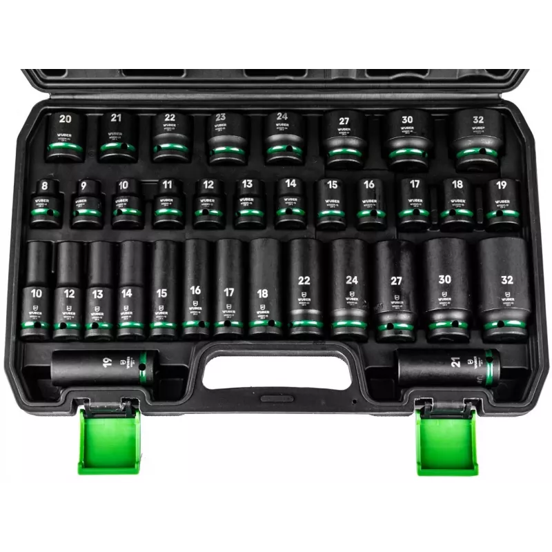 WUBER W33001 set di bussole lunghe con attacco da 1/2 pollice, esagonali a 6 lati, 35 pz.