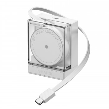 SHARGE caricabatterie GaN 65 retrattile, 65W, 2x USB-C, cavo USB-C integrato – bianco