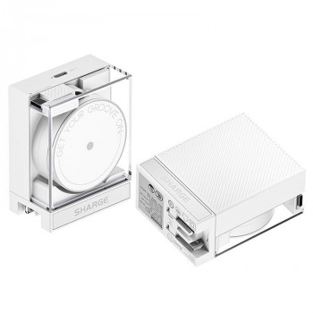 SHARGE caricabatterie GaN 65 retrattile, 65W, 2x USB-C, cavo USB-C integrato – bianco